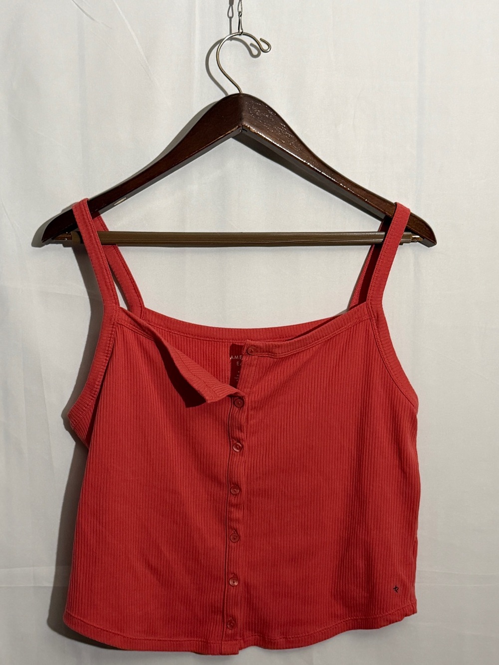 American Eagle Coral Ribbed Button Front Tank Top XL